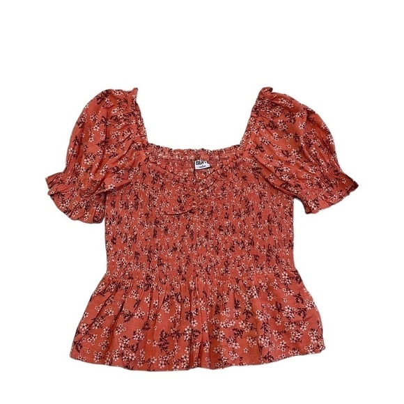 Bila 77 NWT Rowena Top Smocked Floral Coral Peplum Size Small S - Picture 3 of 16